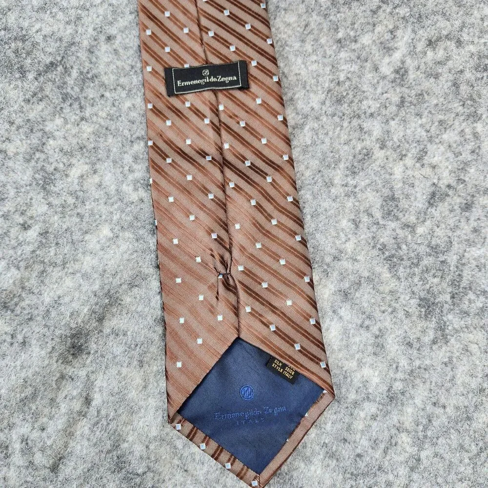 Ermenegildo Zegna‎ Tie Brown Striped Diamonds Silk Italy Necktie